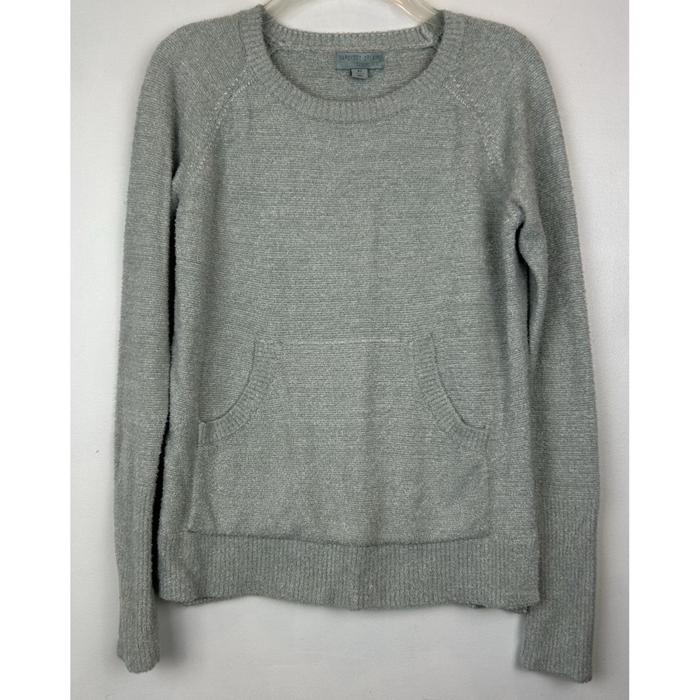 Barefoot Dreams Cozy Chic Lite Sweater Womens XS Gray Crew Neck Pocket Soft Read